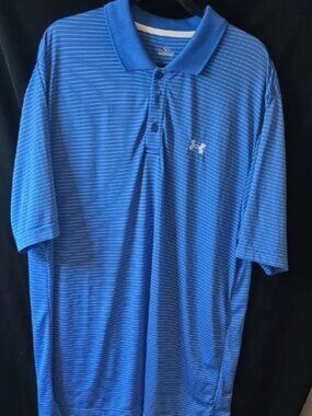 Under Armour Blue Striped Golf Polo Shirt – Men’s Large